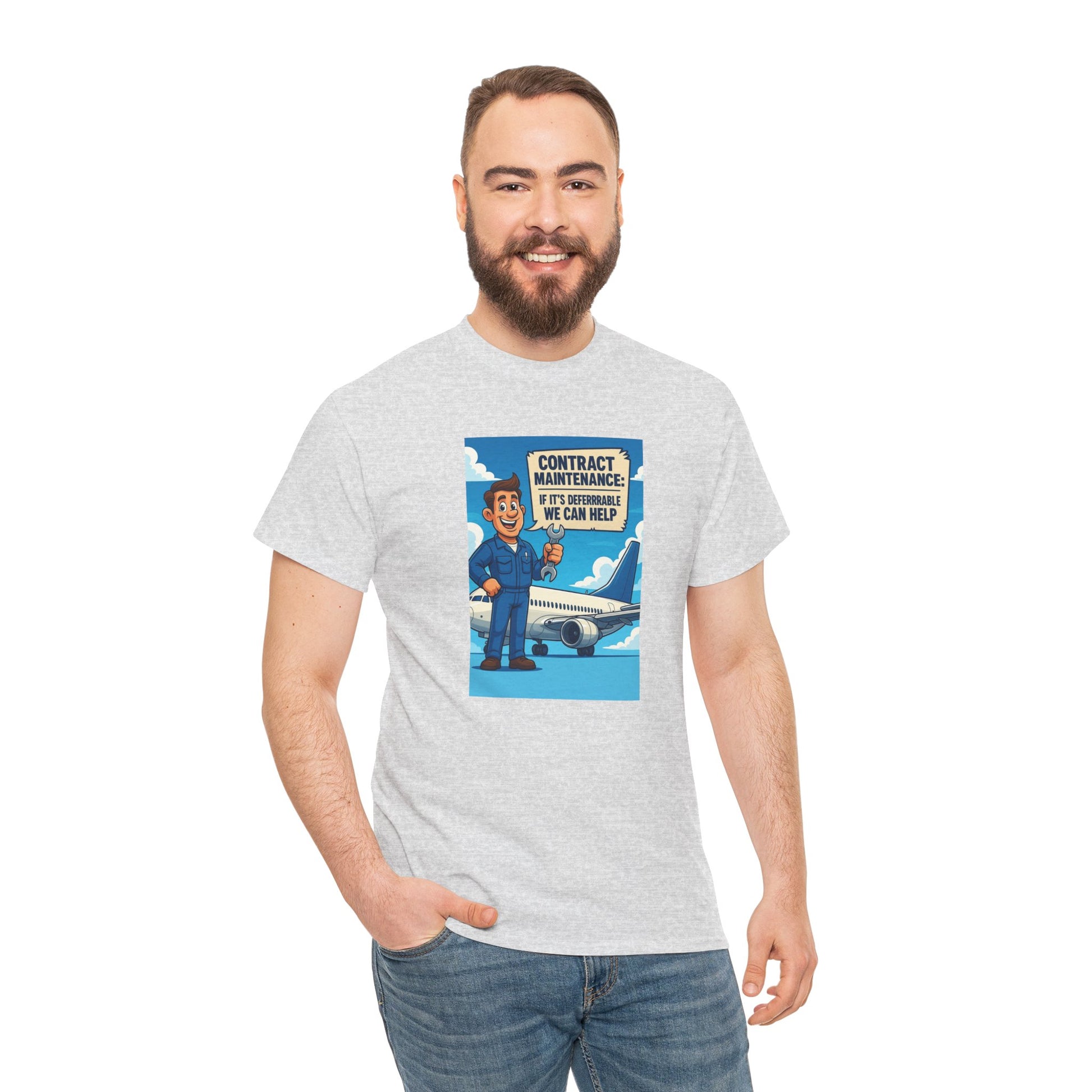 Contract Maintenance Unisex Heavy Cotton Tee, Funny Aviation Shirt, Pilot Gift, Travel Enthusiast Tee, Airplane Lover Apparel