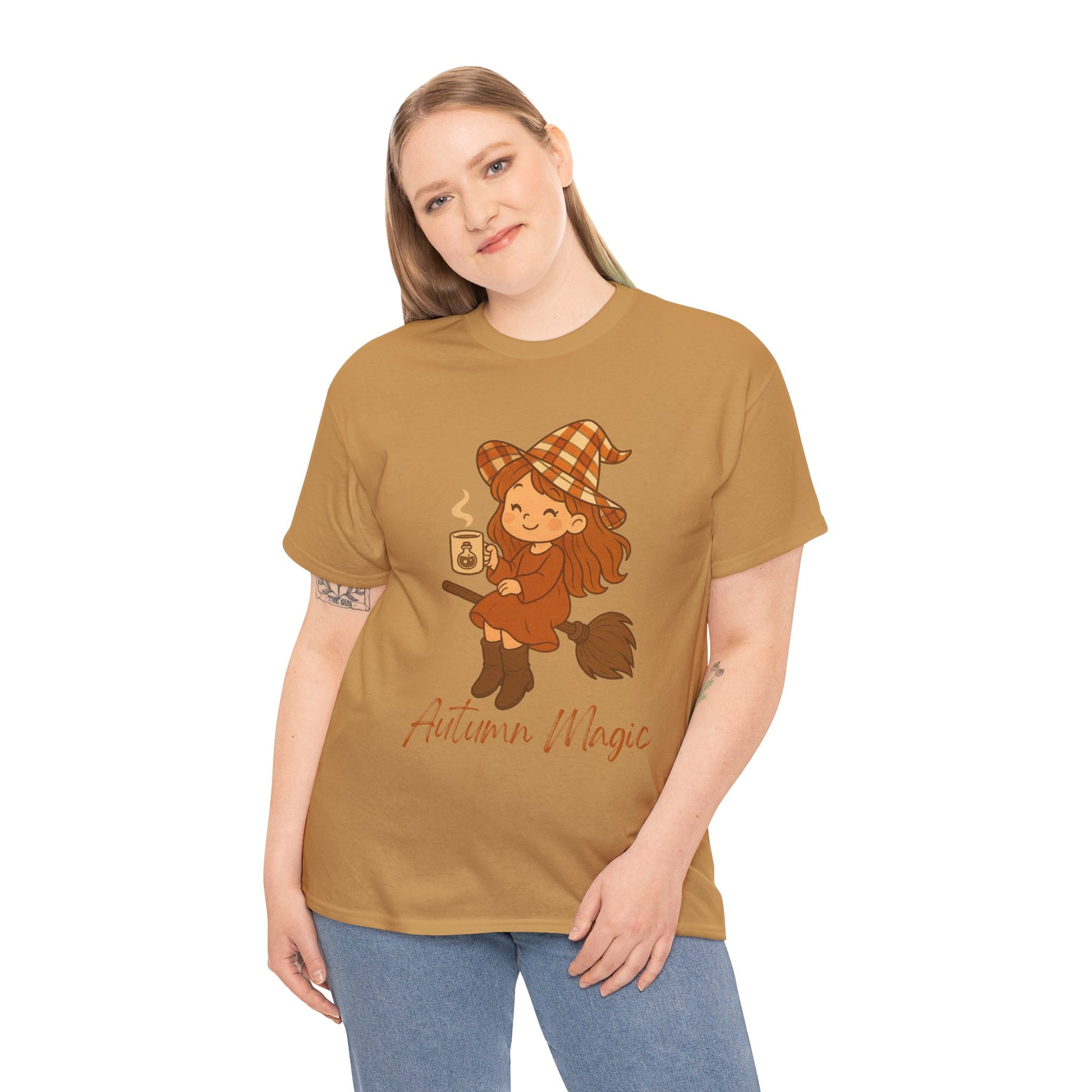 Autumn Magic Witch Tee - Cozy Fall Unisex Cotton T-Shirt, Perfect for Halloween, Pumpkin Spice Lovers, Casual Chill Days, Gift for Witches