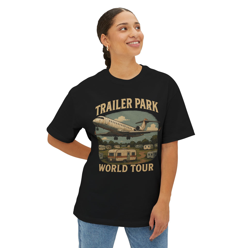 Vintage Trailer Park World Tour Tee, Unisex Oversized Boxy T-Shirt, Regional Air Travel