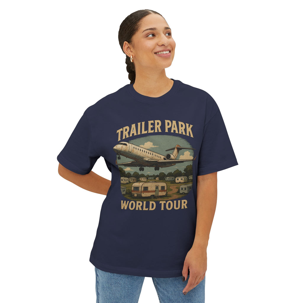 Vintage Trailer Park World Tour Tee, Unisex Oversized Boxy T-Shirt, Regional Air Travel