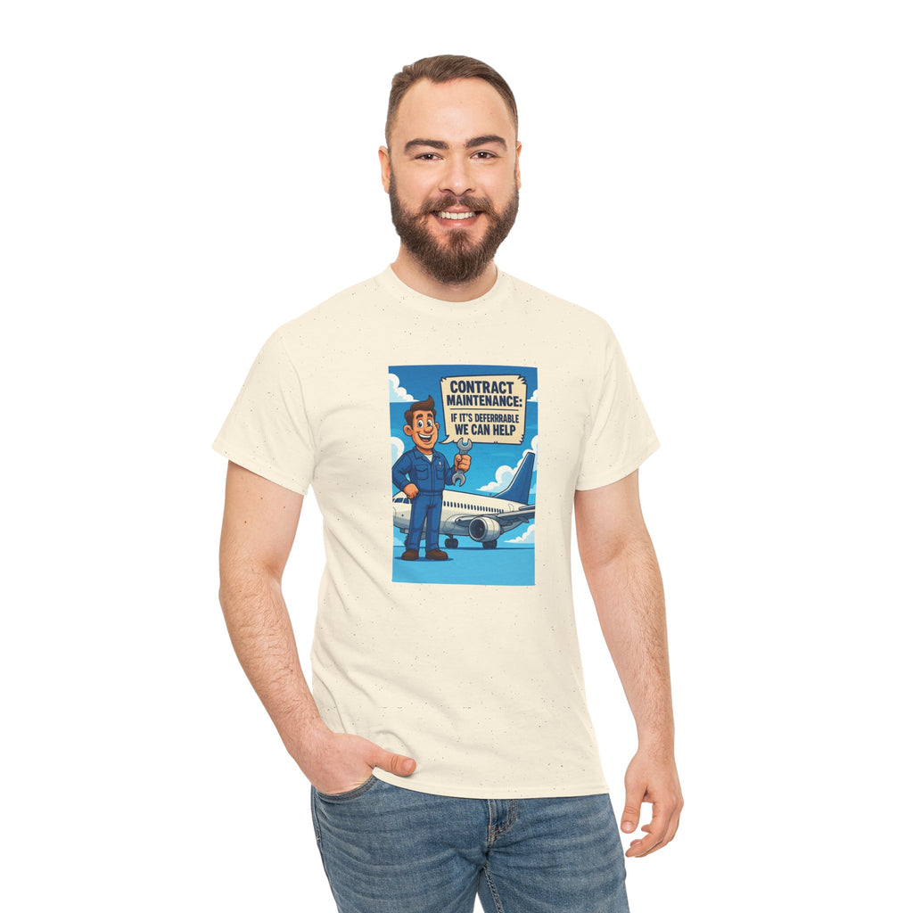 Contract Maintenance Unisex Heavy Cotton Tee, Funny Aviation Shirt, Pilot Gift, Travel Enthusiast Tee, Airplane Lover Apparel
