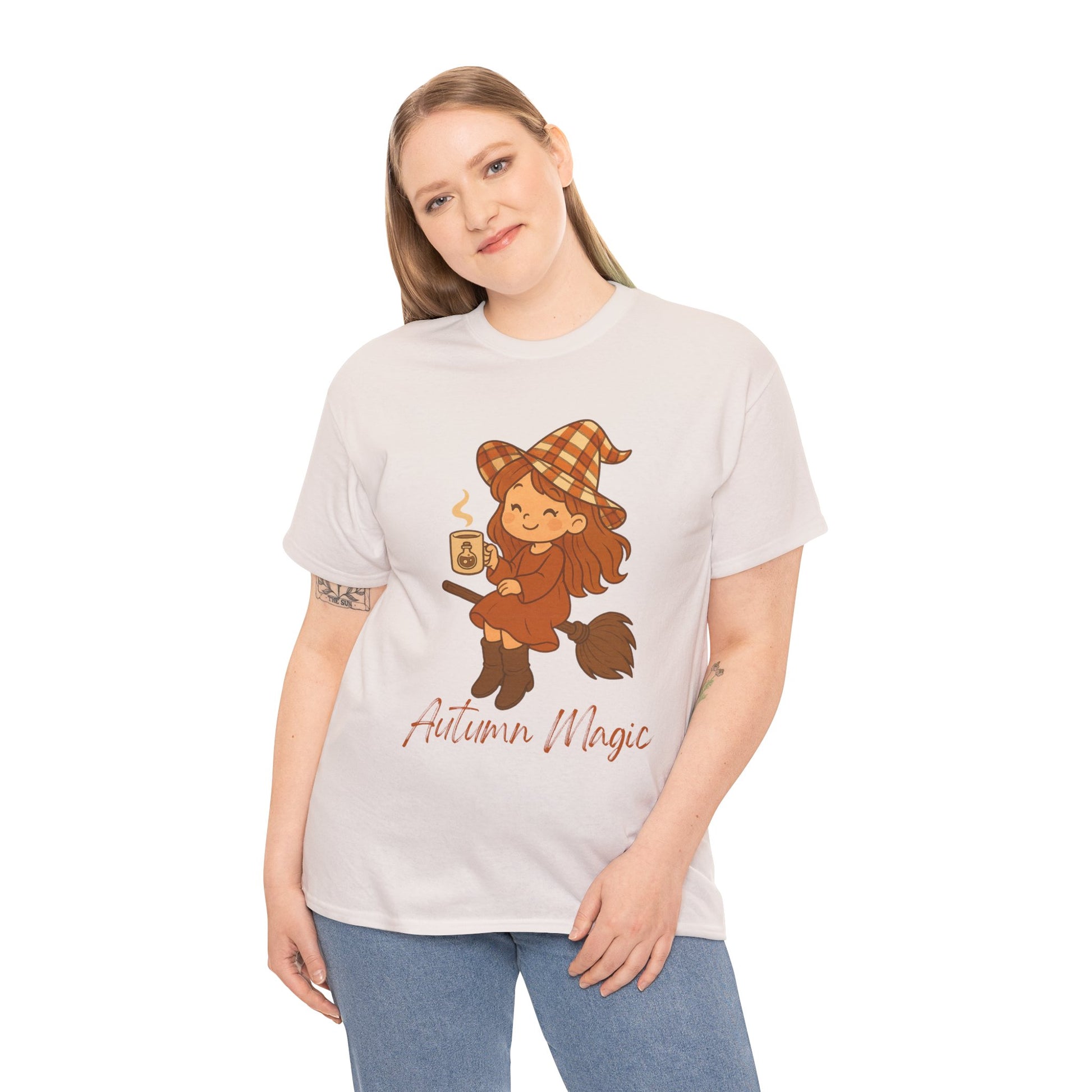 Autumn Magic Witch Tee - Cozy Fall Unisex Cotton T-Shirt, Perfect for Halloween, Pumpkin Spice Lovers, Casual Chill Days, Gift for Witches