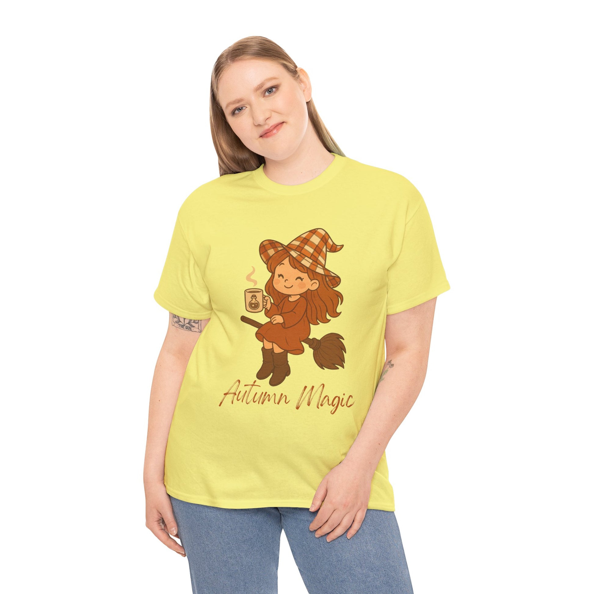 Autumn Magic Witch Tee - Cozy Fall Unisex Cotton T-Shirt, Perfect for Halloween, Pumpkin Spice Lovers, Casual Chill Days, Gift for Witches