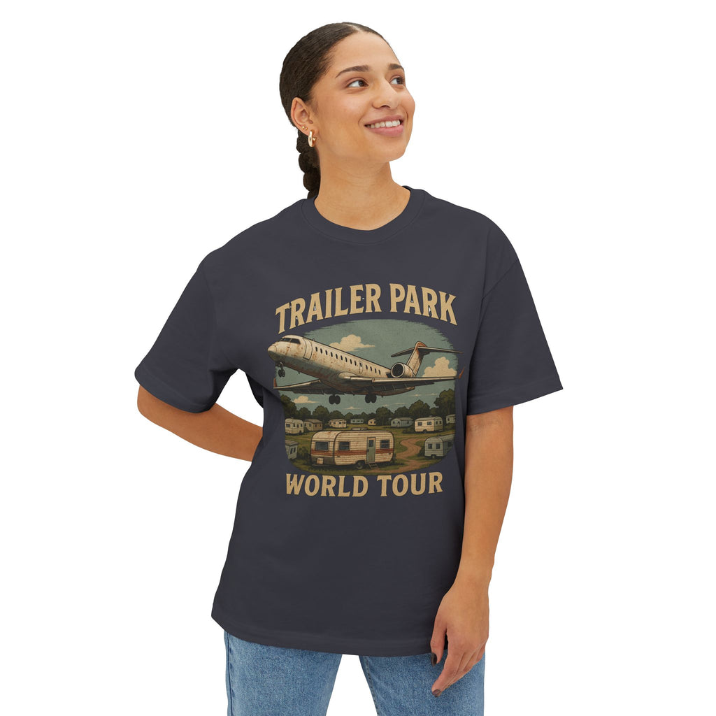 Vintage Trailer Park World Tour Tee, Unisex Oversized Boxy T-Shirt, Regional Air Travel