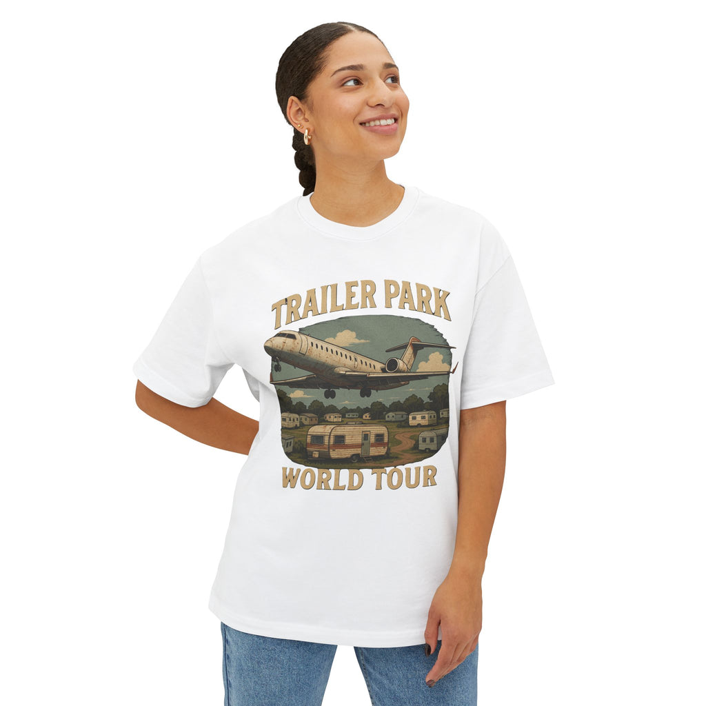 Vintage Trailer Park World Tour Tee, Unisex Oversized Boxy T-Shirt, Regional Air Travel