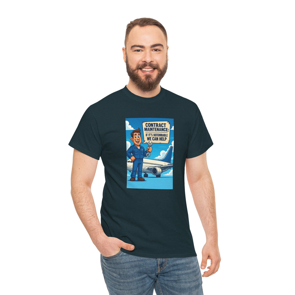 Contract Maintenance Unisex Heavy Cotton Tee, Funny Aviation Shirt, Pilot Gift, Travel Enthusiast Tee, Airplane Lover Apparel