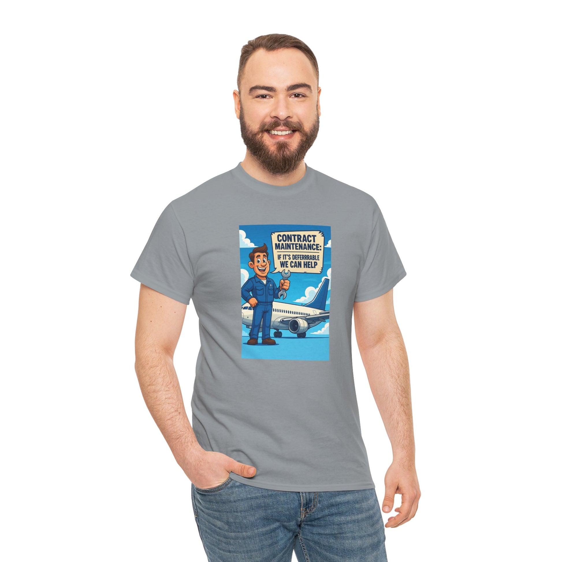 Contract Maintenance Unisex Heavy Cotton Tee, Funny Aviation Shirt, Pilot Gift, Travel Enthusiast Tee, Airplane Lover Apparel