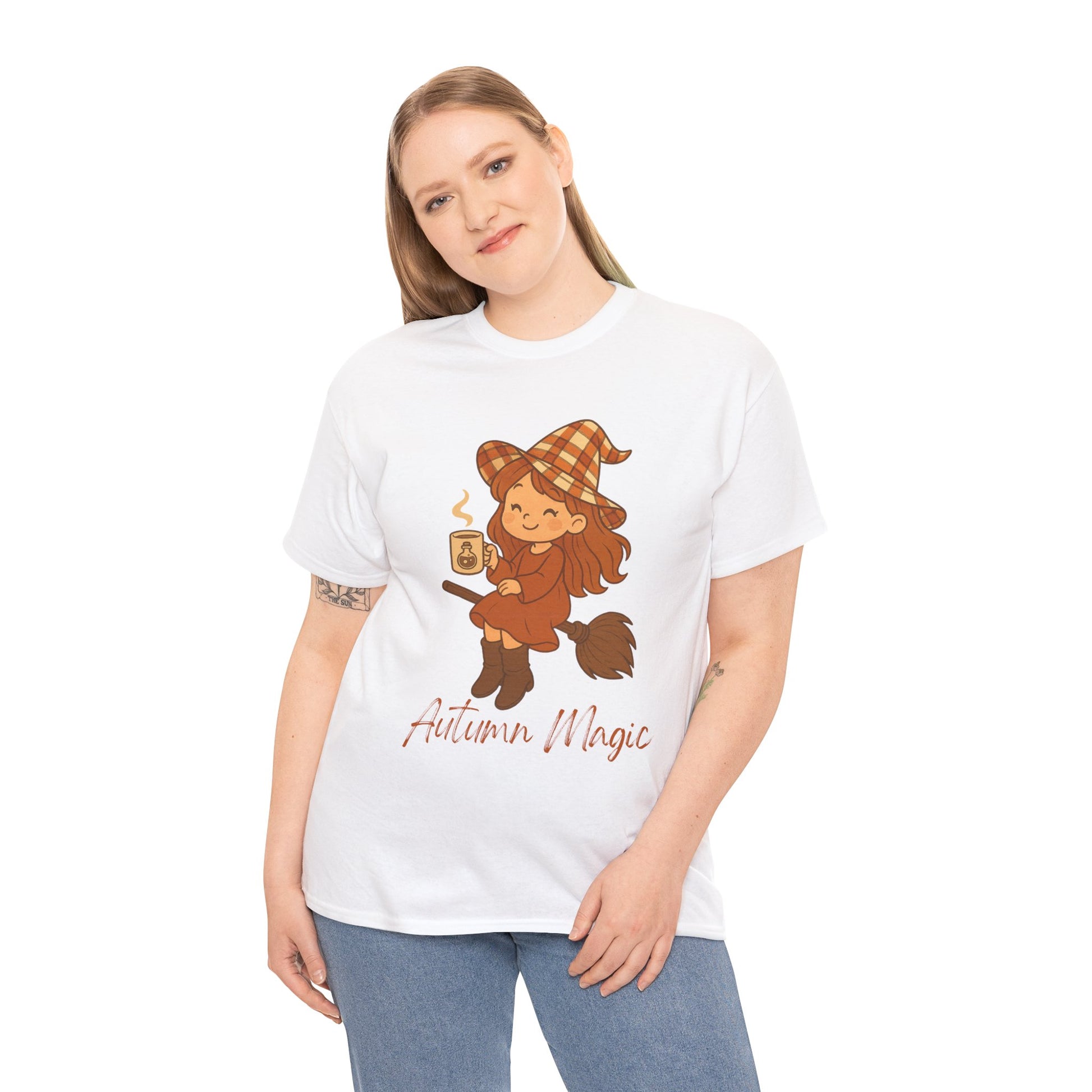 Autumn Magic Witch Tee - Cozy Fall Unisex Cotton T-Shirt, Perfect for Halloween, Pumpkin Spice Lovers, Casual Chill Days, Gift for Witches